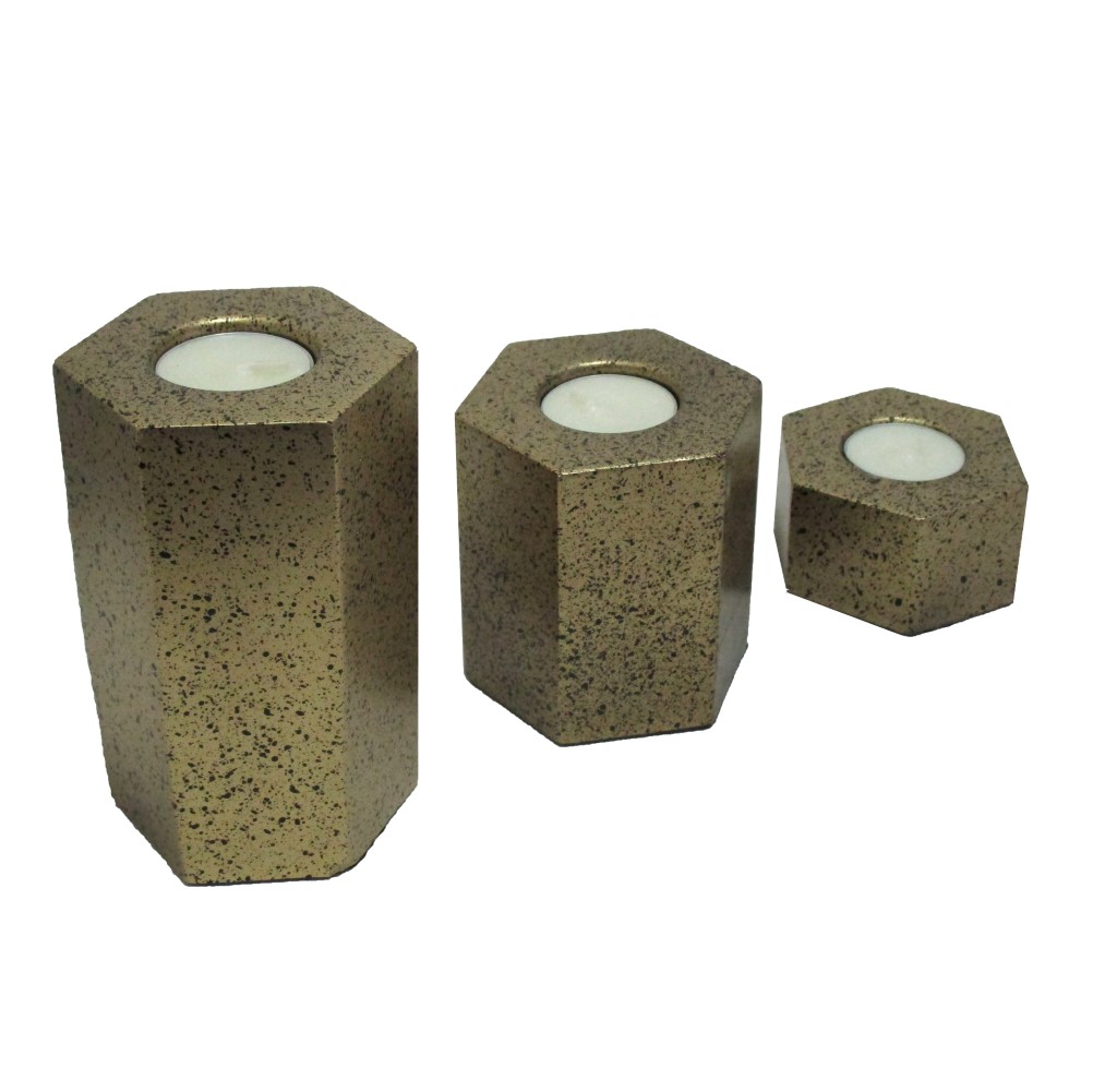 جا شمعی بتنی 6 ضلعی طلایی (3 تکه) - 0