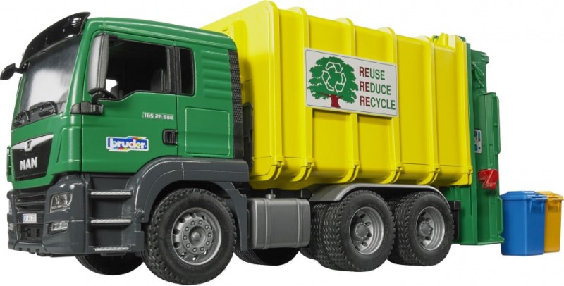 Man Tgs Rear Loading Garbage Green and Yellow Vehicle 03764